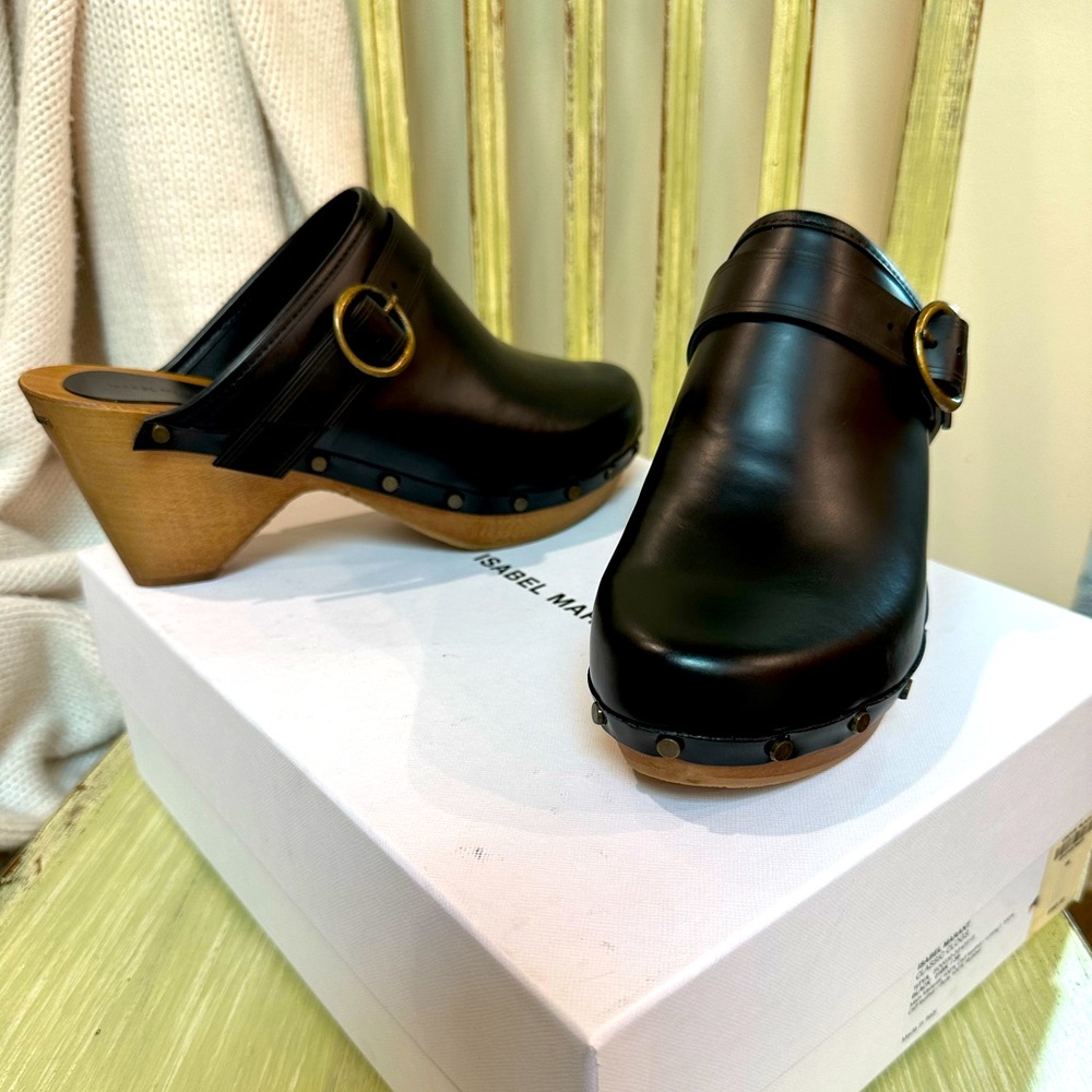 ISABEL MARANT NIB Black Leather Clogs Titya